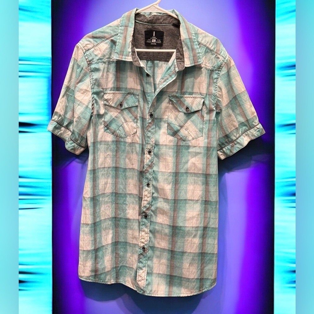 Buffalo David Bitton Turquoise and White Plaid Shirt 2XL